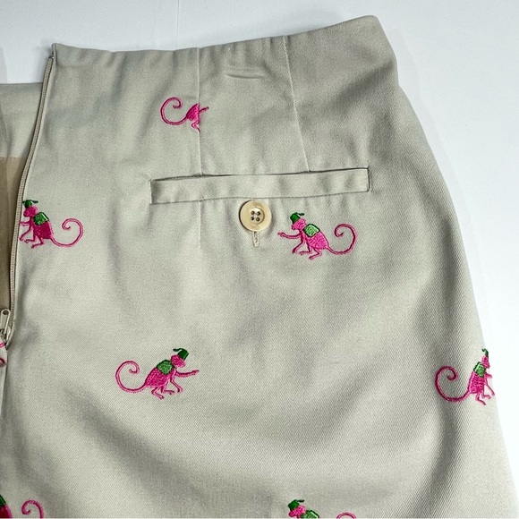LILLY PULITZER Khaki Skort Pink Monkey Embriodered Scalloped Hem Stretch Size 2 - Picture 5 of 10